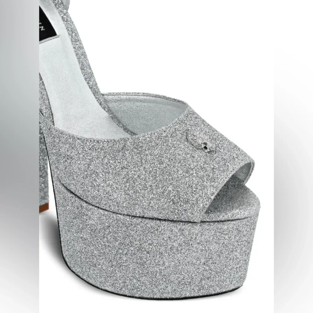 Philipp Plein Silver Glitter Platform Sandals